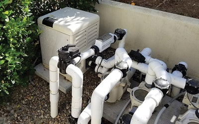 A method in common usage today, shown here, uses the three-port return valve to divert water to either the pool or the spa. This potentially results in disproportional flow to the spa.