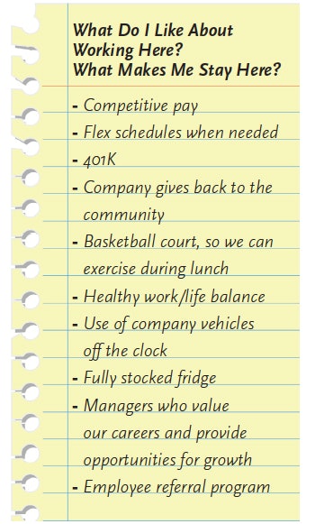 A sample list from a management/employee workshop.