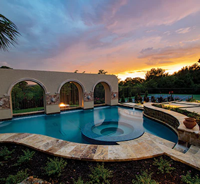 Category: Concrete, Geometric, (601 sq. ft. or more) By: Claffey Pools, Southlake, Texas
