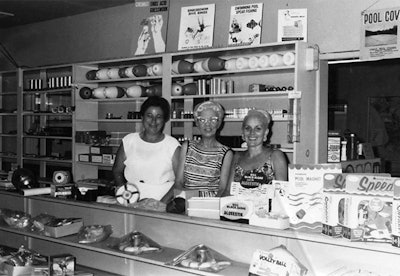 My grandma Lindy on the right, 1962 retail store.