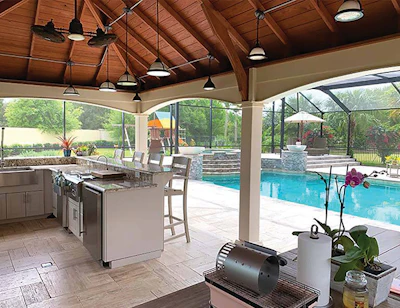 Shade structures have especially increased as the demand for outdoor kitchens has grown. Photo courtesy of Amish Country Gazebos.