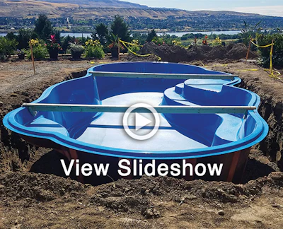 These photos depict, in order, stages in the development of a fiberglass pool built by Berggren's Backyard Oasis. The repeatability of the process allows fiberglass teams to develop the speed necessary to finish a beautiful pool such as this one relatively quickly. (All photos courtesty of Berggren's Backyard Oasis)