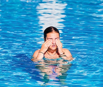 Chloramines off-gassing at the water's surface can cause bather skin and eye irritation.