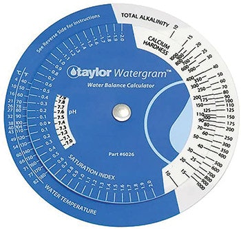 Cashman uses an LSI wheel like this one from Taylor to quickly calculate water balance, and in regard to scale, its tendency to either dissolve or deposit calcium. 'Our first week of having a new employee, they will know exactly what LSI is, and that'll tell them what a balanced pool is,' he says.