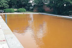 Does anyone want to go for a swim? This is an example of how a scary pool can happen when clear well water with a high iron content fills the pool and is shocked with chlorine. (Photo courtesy Jim Egan)