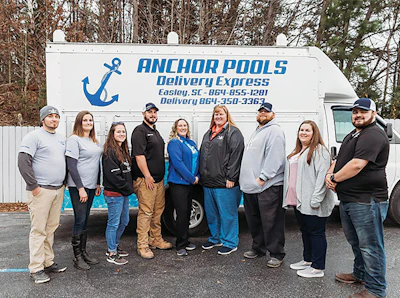Part of the team at Anchor Pools. From left to right: Brian Alexander, Amanda Johnston, Felicia Finley, Jacob Rogers, Mindy Pickard, Jane Merritt, JR Quade, Stephanie Helton and John Hester.