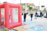 An inflatable disinfection tunnel stationed outside the Core Covers manufacturing facility sprayed 600 employees daily with alcohol-based disinfectant, allowing the plant to continue producing in the pandemic.