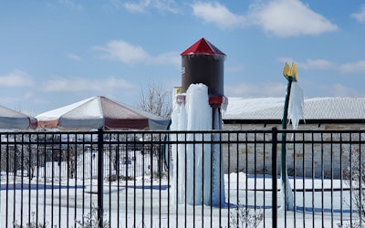 A frozen splash park in Austin just after the winter storm that devastated the pool industry in Texas.