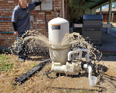 After the freeze, many homeowners believed their equipment was undamaged. Then they turned the pump on. (Photo by Heather Linton, Swim Carefree in Plano, Texas)