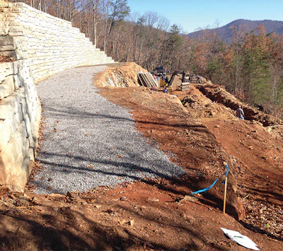 In this profile of the mountainside construction site, the challenges are apparent. 'There's just not a lot of room to maneuver, and you really need to plan ahead.' (Photo courtesy Medallion Pools)