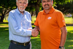 Rick English (left) receives his award with Javier Payan, Payan Pool Service.