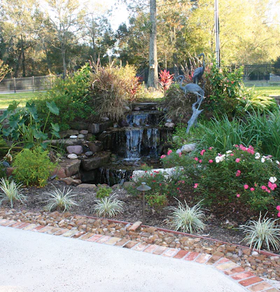 Landscaping and waterfall