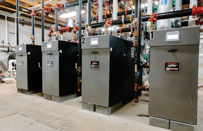 Four Alpine condensing boilers were used in the new pool heating system.