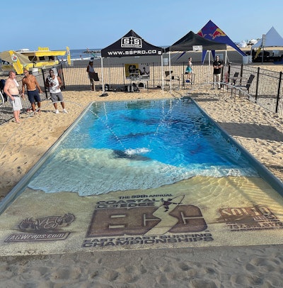 Close up shot of the totally cool, beach-entry pool on Virginia Beach. Installed in three days and then dug out and hauled away even faster. Nice work by the Solid Structures crew.