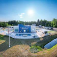 The showroom and design center at Pioneer Valley Fiberglass Pools and Spas in Westfield, Mass., covers 5 acres and displays six fully functional, inground Leisure fiberglass pools surrounded by a variety of hardscape products, all with Integra automatic pool covers.