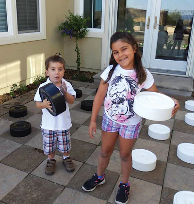 A fun patio can include oversize chess, scrabble boards, or checkers.