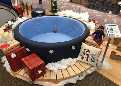 Amidst its showroom displays, Pettis Pools paints a winter wonderland with joyful accessories to help put customers in the holiday spirit.