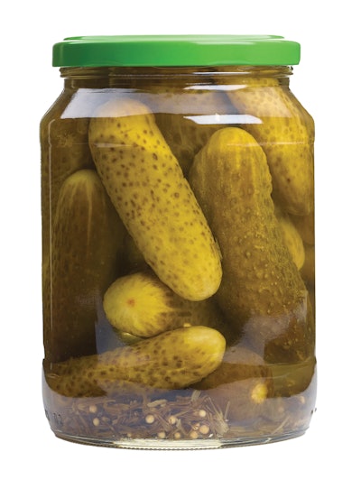 Both alum and calcium chloride are in the brine of these crunchy, savory pickles.