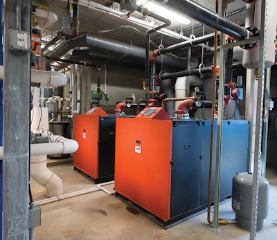 Two, 2.5 million BTU Thermal Solutions AMP boilers were installed in a lead-lag configuration for heating of all the pools on the property.