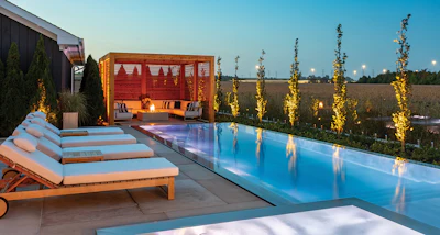 A stainless steel pool, like this one, goes in faster than concrete and is lighter in weight, making it an advantageous choice in some situations.