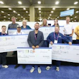 The five finalists of the 2024 Million Dollar Pool Design Challenge pose alongside Mike Farley (back left) and Reid Schindler (back row, second from right).
