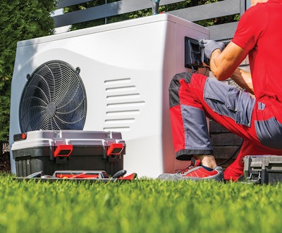 The future of California pool and spa heat belongs to solar thermal and heat pumps like this one, with a diminishing role for gas.