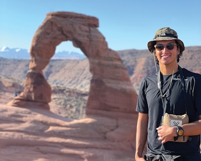 Soul-stirring views of the rock formations at Arches National Park led designer Zayvian Camacho, pictured, to bring that feeling to the Cannon Beach waterpark.
