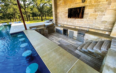 Versatility saves space. This counter works for both kitchen and pool.