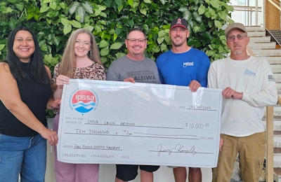 President of the Southeast Valley IPSSA chapter in Arizona, Jerry Houseman (far right) presents $10,000.00 check to the Swimming Pool Fence Program which is part of Child Crisis Arizona.