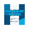 Women of Water event logo in blue, powered by Pool & Hot Tub Alliance and PoolCorp