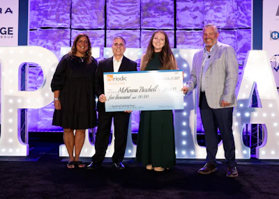 L-R: PHTA President & CEO Sabeena Hickman, CAE; Periodic Products, Inc. President & CEO Joe Laurino, PhD; McKenna Paschell; PHTA Board Chair Scott Frost, Heritage Pool Supply Group