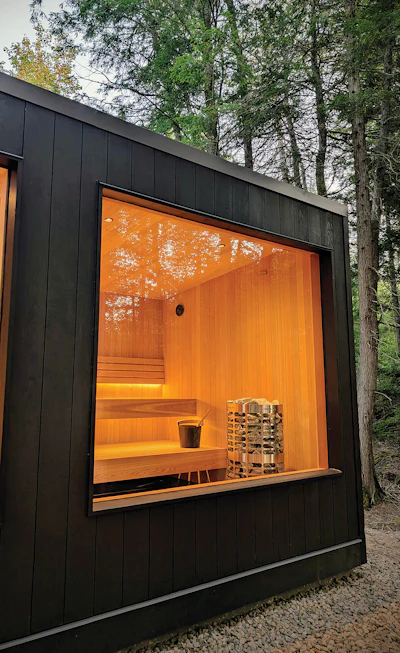 This gorgeous private-yet-social sanctuary provides woodland views and ample natural lighting through a large double-pane tempered glass window.