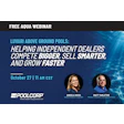 PoolCorp webinar announcement featuring speakers Angela Moss and Matt Tarleton discussing above-ground pool sales strategies on October 27 at 11 AM CST
