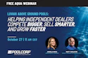 PoolCorp webinar announcement featuring speakers Angela Moss and Matt Tarleton discussing above-ground pool sales strategies on October 27 at 11 AM CST