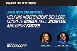PoolCorp logo with tagline on presentation slide about above-ground pools for independent dealers