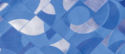 Abstract blue and white geometric pattern with repeating curved shapes and diagonal grid layout