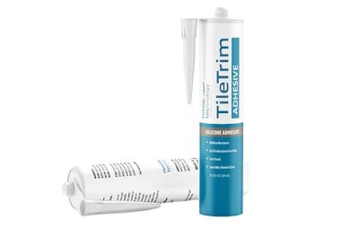 TileTrim silicone adhesive cartridges with water-resistant and fast-tack properties