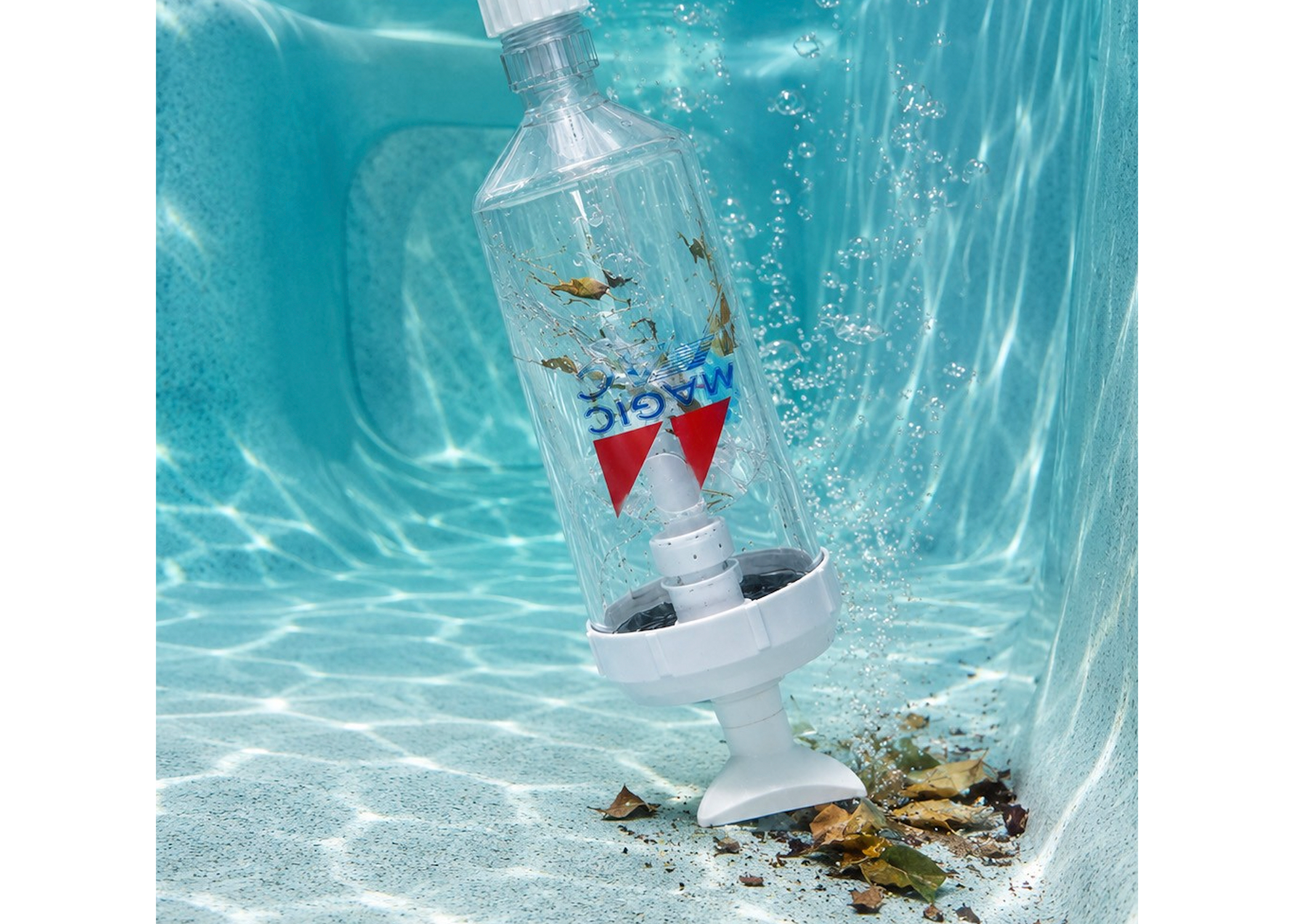 Brita water filter pitcher submerged underwater with bubbles and aquatic debris