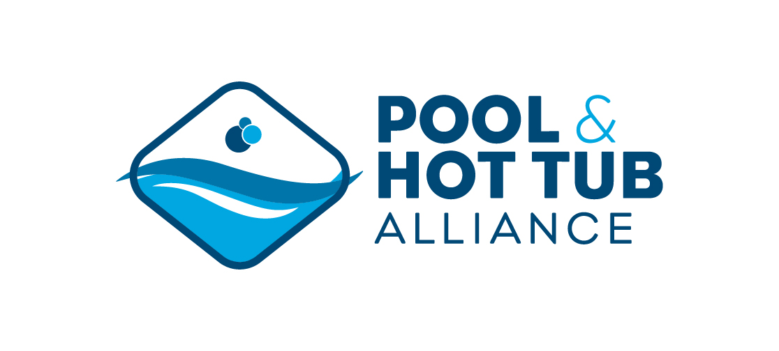 Pool & Hot Tub Alliance logo featuring a blue water droplet symbol with wave design and text wordmark