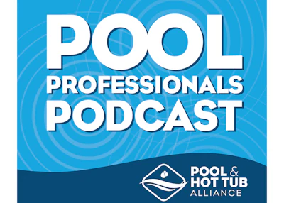 Pool Professionals Podcast cover with blue concentric circles background and Pool & Hot Tub Alliance logo