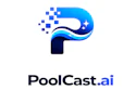 PoolCast.ai logo featuring a blue gradient letter P with pixelated elements and stars