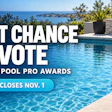 Luxury poolside overlooking ocean with text 'Last Chance to Vote Pentair Pool Pro Awards, Voting Closes Nov. 1'