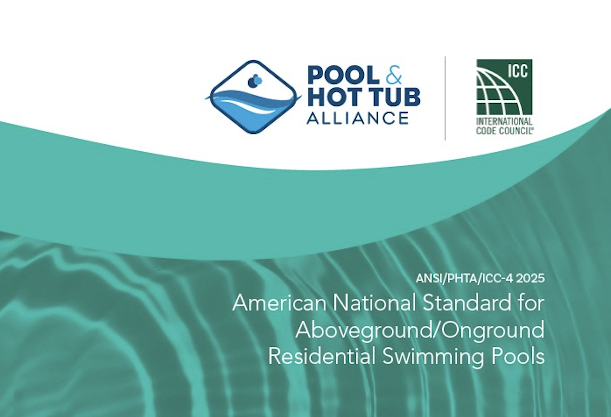 Pool & Hot Tub Alliance and ICC standards document cover for residential swimming pool guidelines
