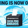 Pentair Pool 2026 Pro Awards voting announcement with ballot box and water splash graphics
